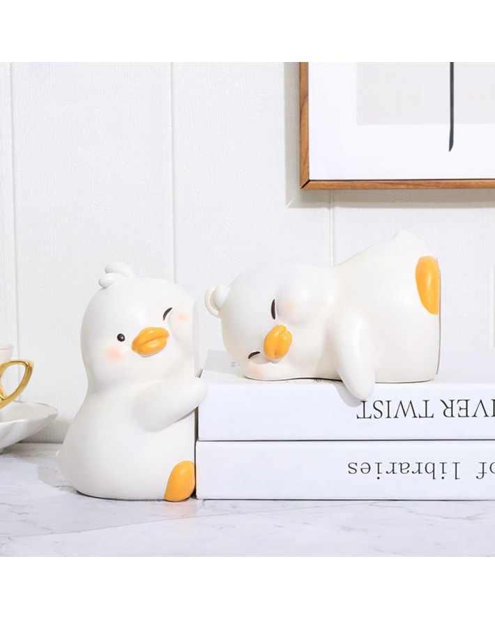 Cute Hug Ducks Decorative Bookends, Unique Book Ends to Hold Books Creative Resin Book Holder Stopper for Home Office Desk Bookshelf Decoration