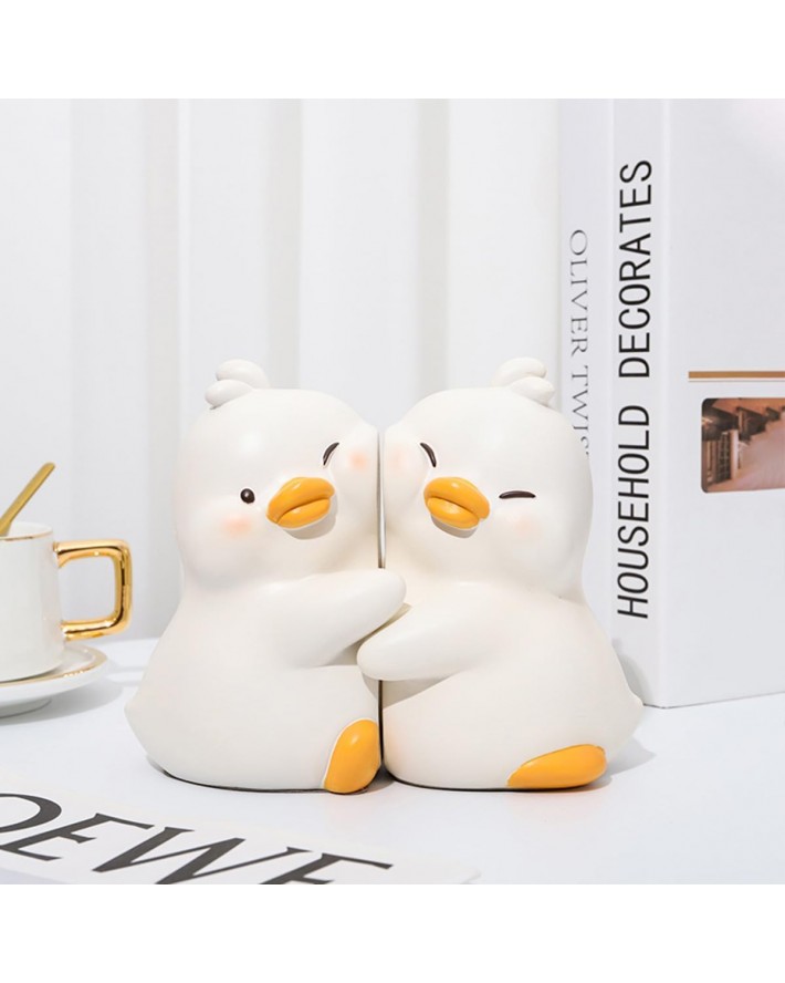 Cute Hug Ducks Decorative Bookends, Unique Book Ends to Hold Books Creative Resin Book Holder Stopper for Home Office Desk Bookshelf Decoration