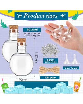 1oz Plastic Mini Potion Bottles with Corks Spherical Small Sand Art jar Tiny Clear Ball Shape Liquor Bottles Bulk Wishing Vial for Birthday Halloween Party Favor DIY Crafts Gift