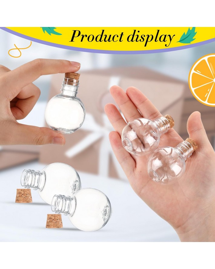 1oz Plastic Mini Potion Bottles with Corks Spherical Small Sand Art jar Tiny Clear Ball Shape Liquor Bottles Bulk Wishing Vial for Birthday Halloween Party Favor DIY Crafts Gift
