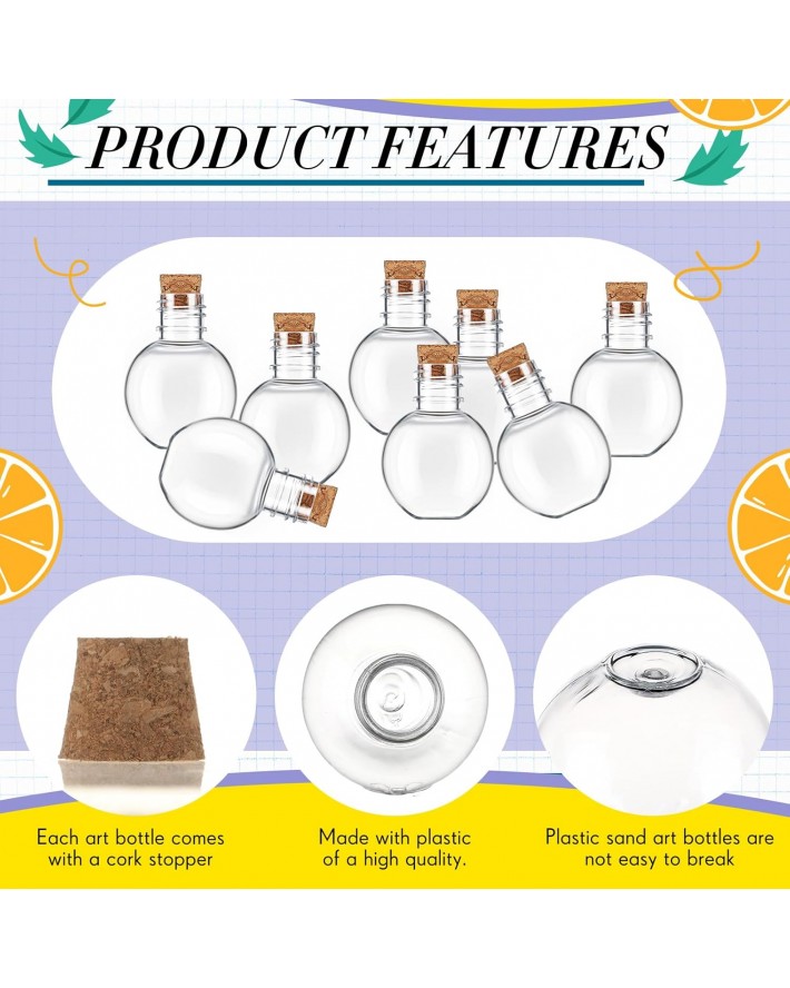 1oz Plastic Mini Potion Bottles with Corks Spherical Small Sand Art jar Tiny Clear Ball Shape Liquor Bottles Bulk Wishing Vial for Birthday Halloween Party Favor DIY Crafts Gift