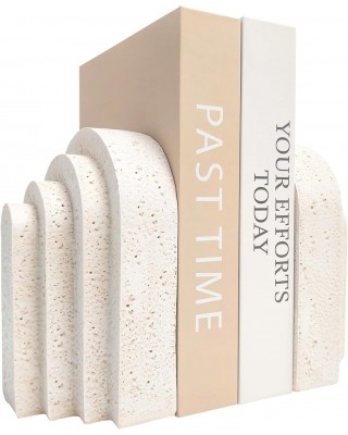 Heavy Duty Book Ends for Shelves, Decorative Book Stopper for Shelves, Resin Decor Bookends for Heavy Books, Modern Home Decor Aesthetic Bookend Aesthetically Pleasing Layered Arch Design, Set of 2
