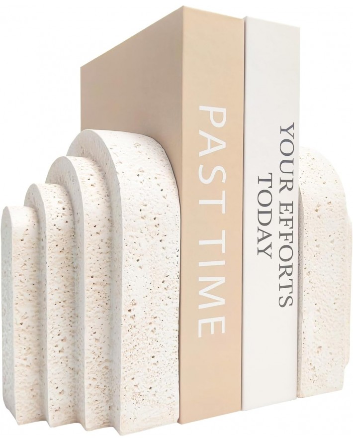 Heavy Duty Book Ends for Shelves, Decorative Book Stopper for Shelves, Resin Decor Bookends for Heavy Books, Modern Home Decor Aesthetic Bookend Aesthetically Pleasing Layered Arch Design, Set of 2