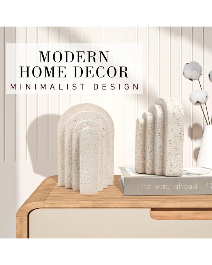 Heavy Duty Book Ends for Shelves, Decorative Book Stopper for Shelves, Resin Decor Bookends for Heavy Books, Modern Home Decor Aesthetic Bookend Aesthetically Pleasing Layered Arch Design, Set of 2