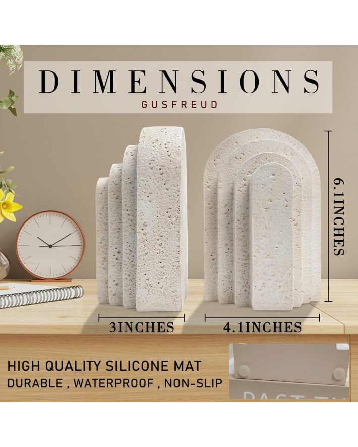 Heavy Duty Book Ends for Shelves, Decorative Book Stopper for Shelves, Resin Decor Bookends for Heavy Books, Modern Home Decor Aesthetic Bookend Aesthetically Pleasing Layered Arch Design, Set of 2