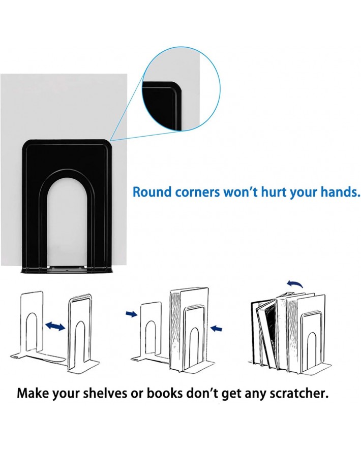 Metal Book Ends for Shelves, Book Shelf Holder Home Decorative, Book Ends for Heavy Books/Movies/CDs, 4 Pair/ 8 Piece