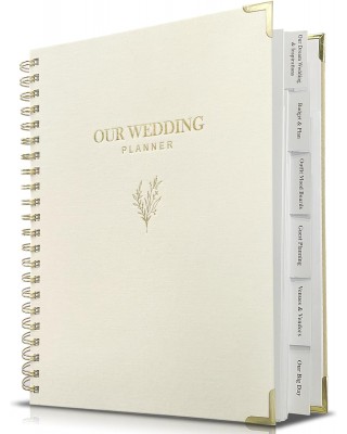 Wedding Planner Book and Organizer for Bride - Elegant Linen Cover Wedding Planning Binder with Checklists,Pockets & Calendars,Perfect Engagement Gifts for Couples