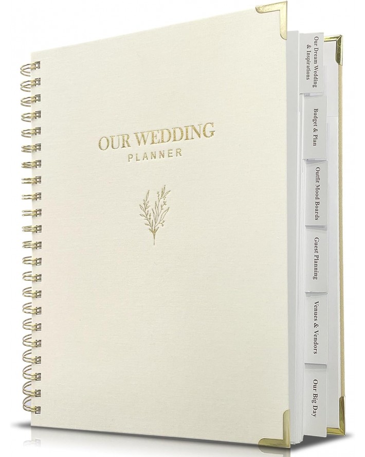 Wedding Planner Book and Organizer for Bride - Elegant Linen Cover Wedding Planning Binder with Checklists,Pockets & Calendars,Perfect Engagement Gifts for Couples