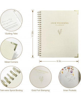 Wedding Planner Book and Organizer for Bride - Elegant Linen Cover Wedding Planning Binder with Checklists,Pockets & Calendars,Perfect Engagement Gifts for Couples