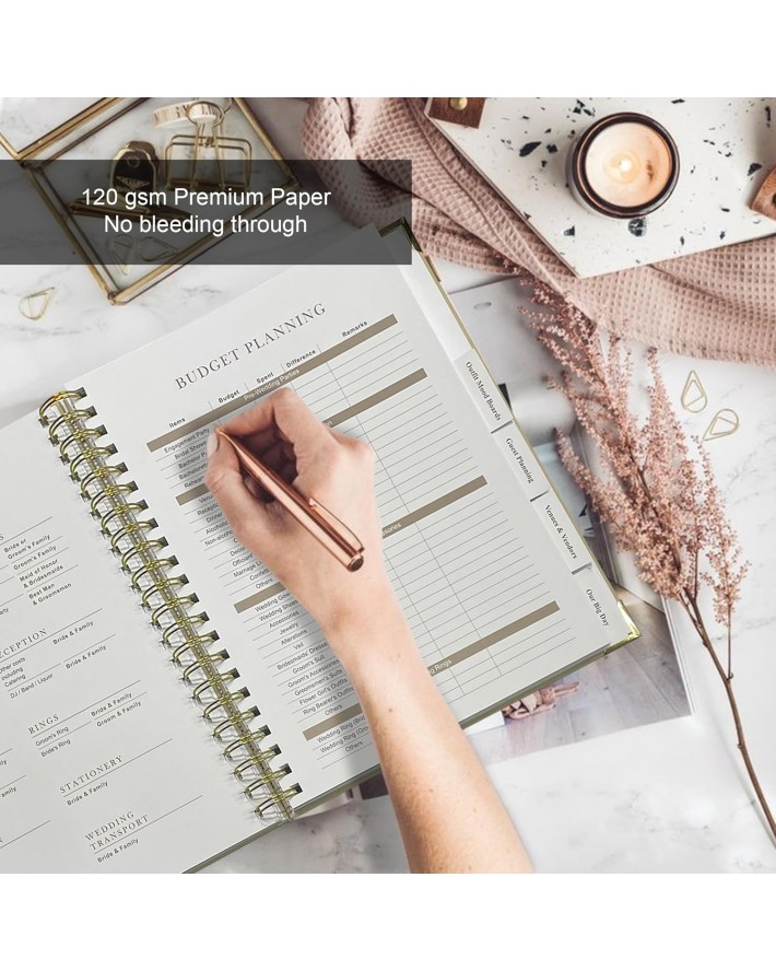 Wedding Planner Book and Organizer for Bride - Elegant Linen Cover Wedding Planning Binder with Checklists,Pockets & Calendars,Perfect Engagement Gifts for Couples