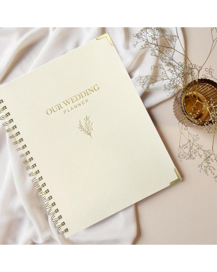 Wedding Planner Book and Organizer for Bride - Elegant Linen Cover Wedding Planning Binder with Checklists,Pockets & Calendars,Perfect Engagement Gifts for Couples