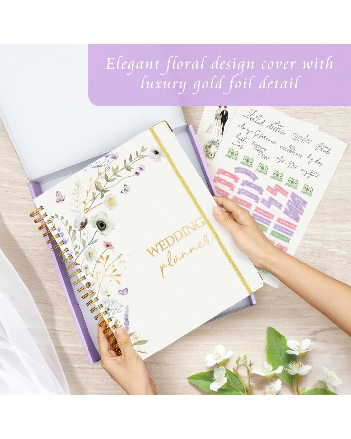 Wedding Planner Book and Organizer, Bridal Wedding Planner Book & Binder with Wedding Budget Plan, Wedding Guest List, Countdown Calendar, Engagement Gift for Women, Bride to Be