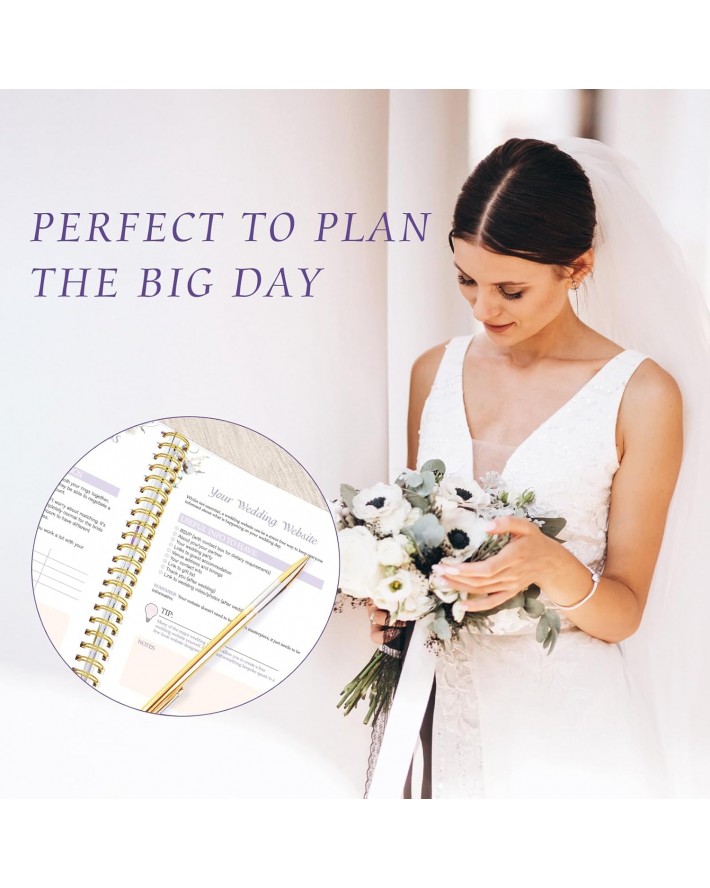 Wedding Planner Book and Organizer, Bridal Wedding Planner Book & Binder with Wedding Budget Plan, Wedding Guest List, Countdown Calendar, Engagement Gift for Women, Bride to Be