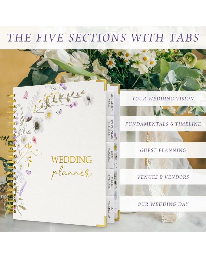 Wedding Planner Book and Organizer, Bridal Wedding Planner Book & Binder with Wedding Budget Plan, Wedding Guest List, Countdown Calendar, Engagement Gift for Women, Bride to Be