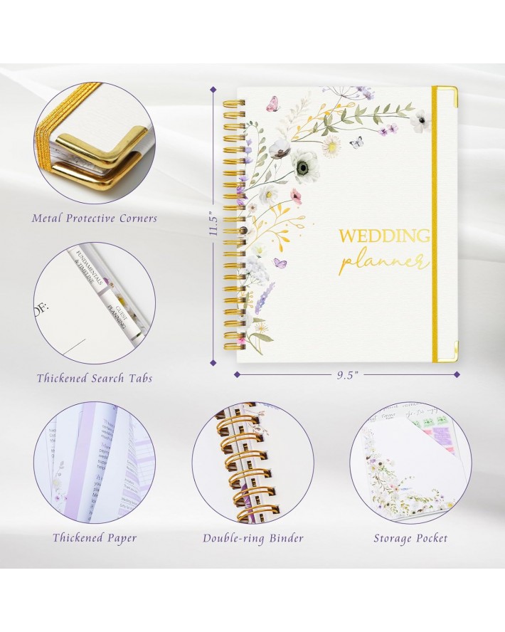 Wedding Planner Book and Organizer, Bridal Wedding Planner Book & Binder with Wedding Budget Plan, Wedding Guest List, Countdown Calendar, Engagement Gift for Women, Bride to Be