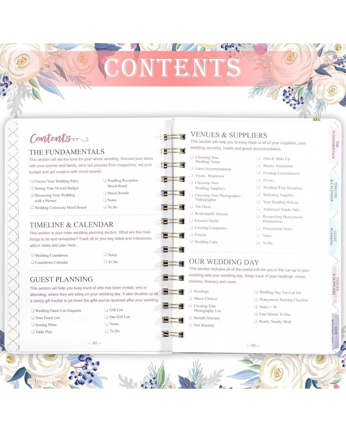 Wedding Planner - Wedding Planner Book and Organizer for The Bride with 5 Tabbed Sections, Hardcover with Metal Corner + 5 Inner Pocket + Sticker + Notes Pages