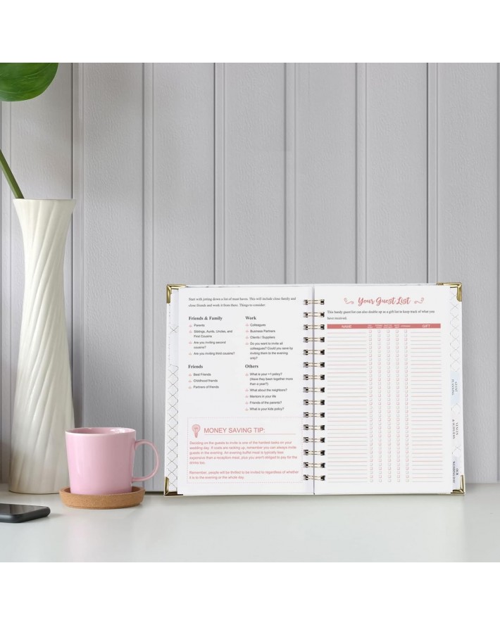 Wedding Planner - Wedding Planner Book and Organizer for The Bride with 5 Tabbed Sections, Hardcover with Metal Corner + 5 Inner Pocket + Sticker + Notes Pages