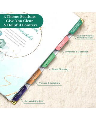 Wedding Planner & Organizer - Wedding Planner Book and Organizer for the Bride, Diary Engagement Gift Book, Hardcover + Metal Corner + 5 Inner Pockets + Sticker + Elastic Closure