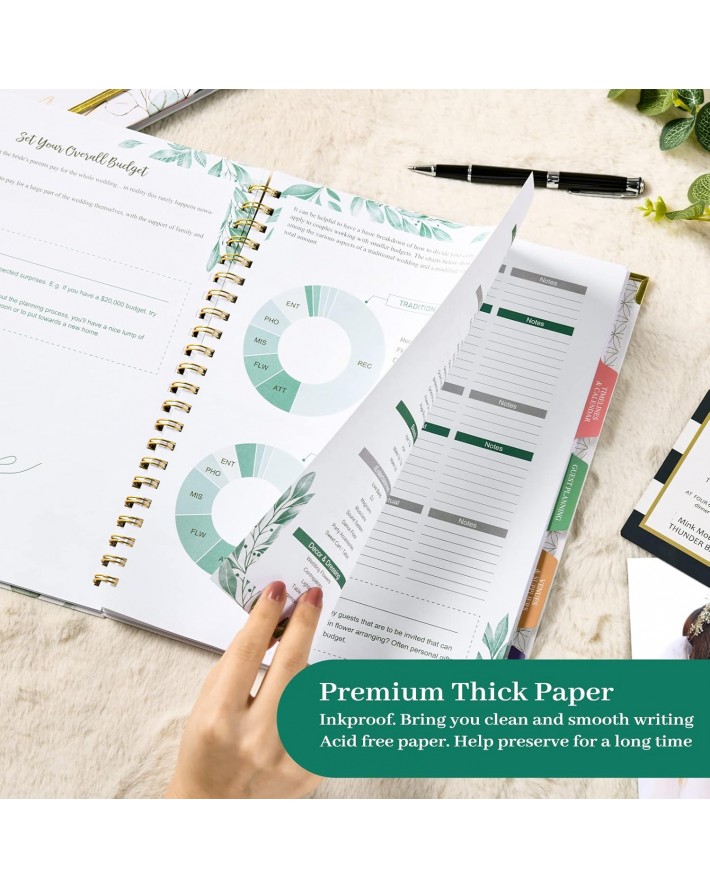 Wedding Planner & Organizer - Wedding Planner Book and Organizer for the Bride, Diary Engagement Gift Book, Hardcover + Metal Corner + 5 Inner Pockets + Sticker + Elastic Closure