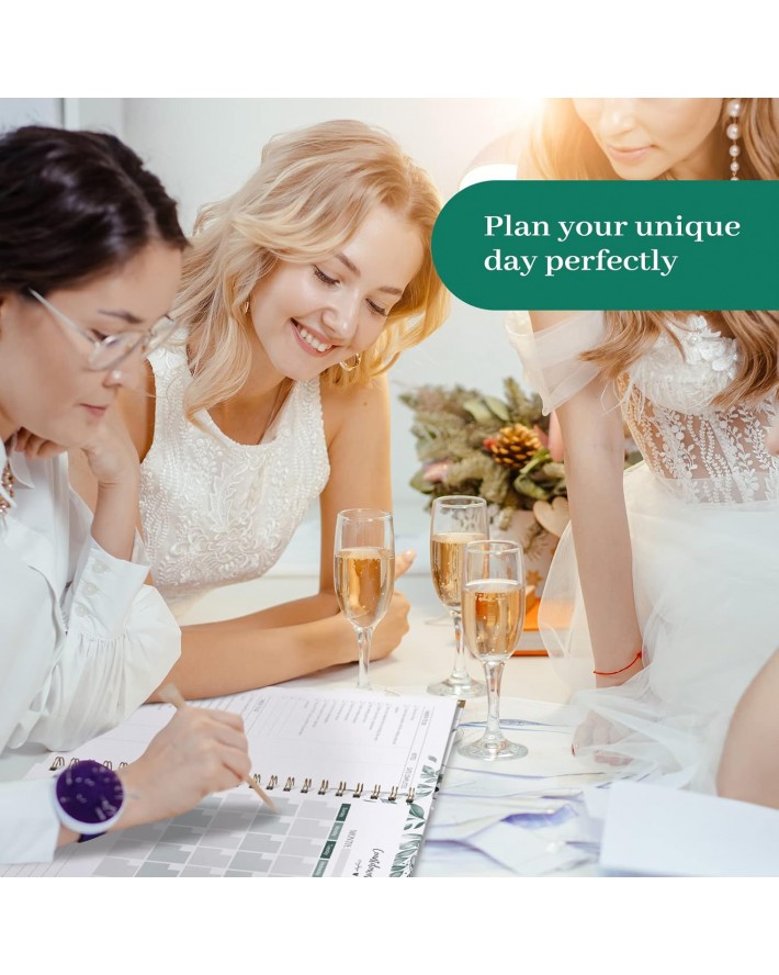 Wedding Planner & Organizer - Wedding Planner Book and Organizer for the Bride, Diary Engagement Gift Book, Hardcover + Metal Corner + 5 Inner Pockets + Sticker + Elastic Closure