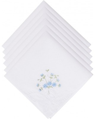 Selected Hanky Women's Cotton Handkerchiefs Flower Embroidered with Lace, Ladies Hankies 6 Pcs