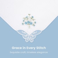 Selected Hanky Women's Cotton Handkerchiefs Flower Embroidered with Lace, Ladies Hankies 6 Pcs