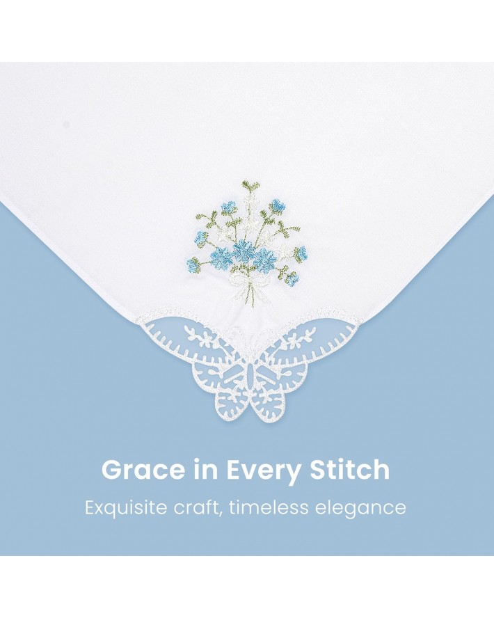 Selected Hanky Women's Cotton Handkerchiefs Flower Embroidered with Lace, Ladies Hankies 6 Pcs
