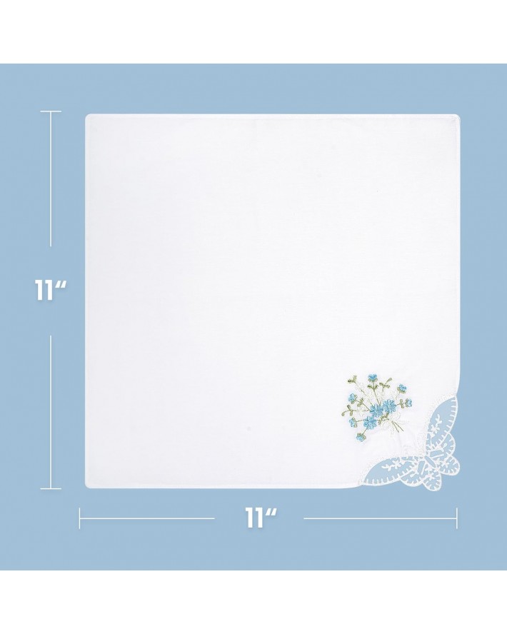 Selected Hanky Women's Cotton Handkerchiefs Flower Embroidered with Lace, Ladies Hankies 6 Pcs