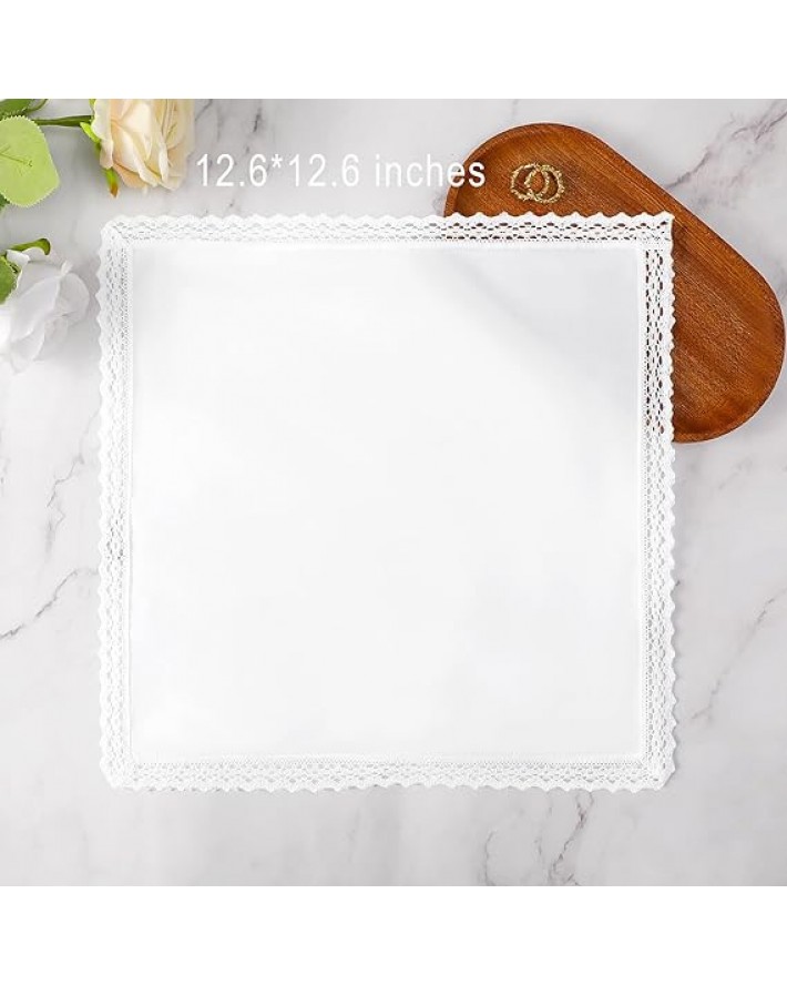 White Lace Handkerchiefs for Women Cotton Ladies Lace Handkerchiefs Wedding Handkerchief Scalloped White Bridal Hankies