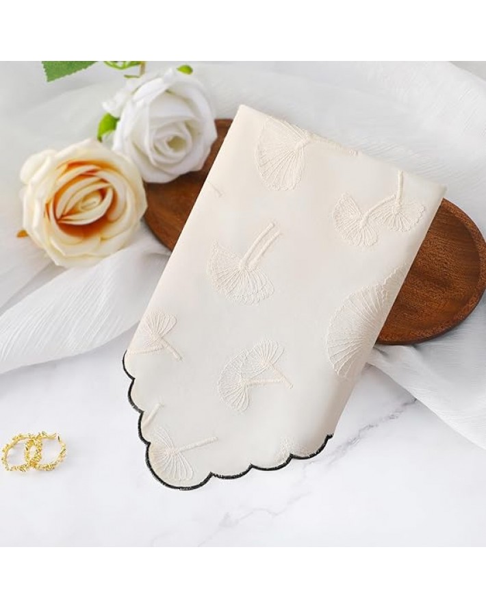 Women's Cotton Handkerchiefs Dandelion Scalloped Embroidered Ladies Hankies for Wedding Parties 3Pcs