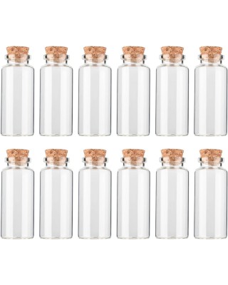 12PCS Mini Glass Bottle with Wood Cork Stoppers,30ml DIY Decoration Glass Jars for Halloween Decorations,Wedding Party Favors