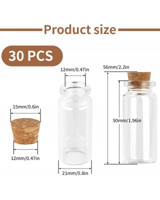 30 PCS Mini Glass Bottles, 10ml Small Glass Bottles, Vials Cork Stoppers, Spell Jars DIY Message Decoration Mini Vials for Party, Art Crafts, DIY Projects, Wedding Favors