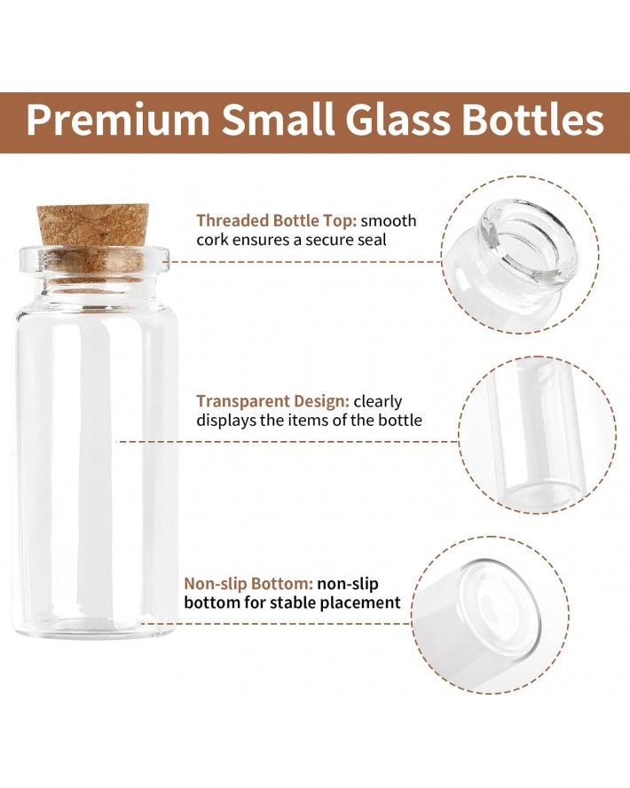 30 PCS Mini Glass Bottles, 10ml Small Glass Bottles, Vials Cork Stoppers, Spell Jars DIY Message Decoration Mini Vials for Party, Art Crafts, DIY Projects, Wedding Favors